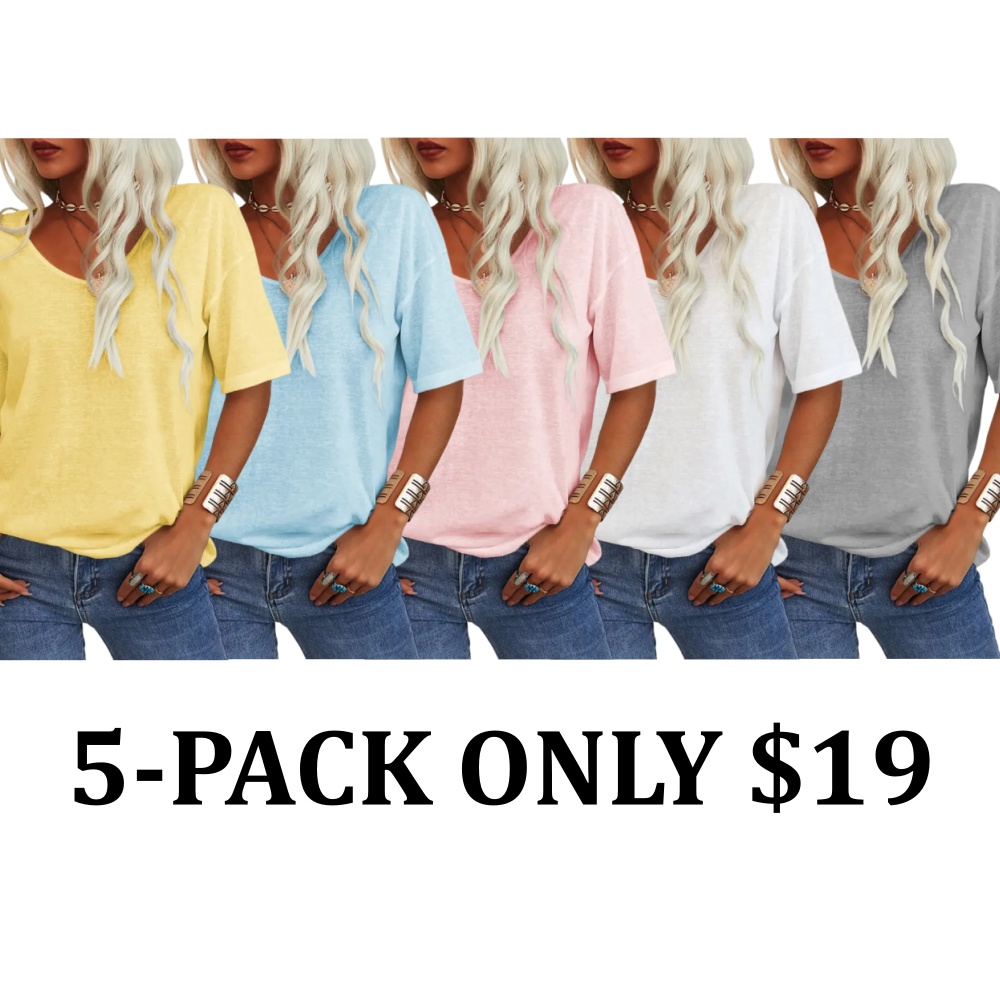 Women's Soft V Neck Half Sleeve Solid Loose Casual Top