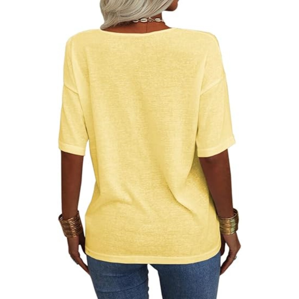 Women's Soft V Neck Half Sleeve Solid Loose Casual Top