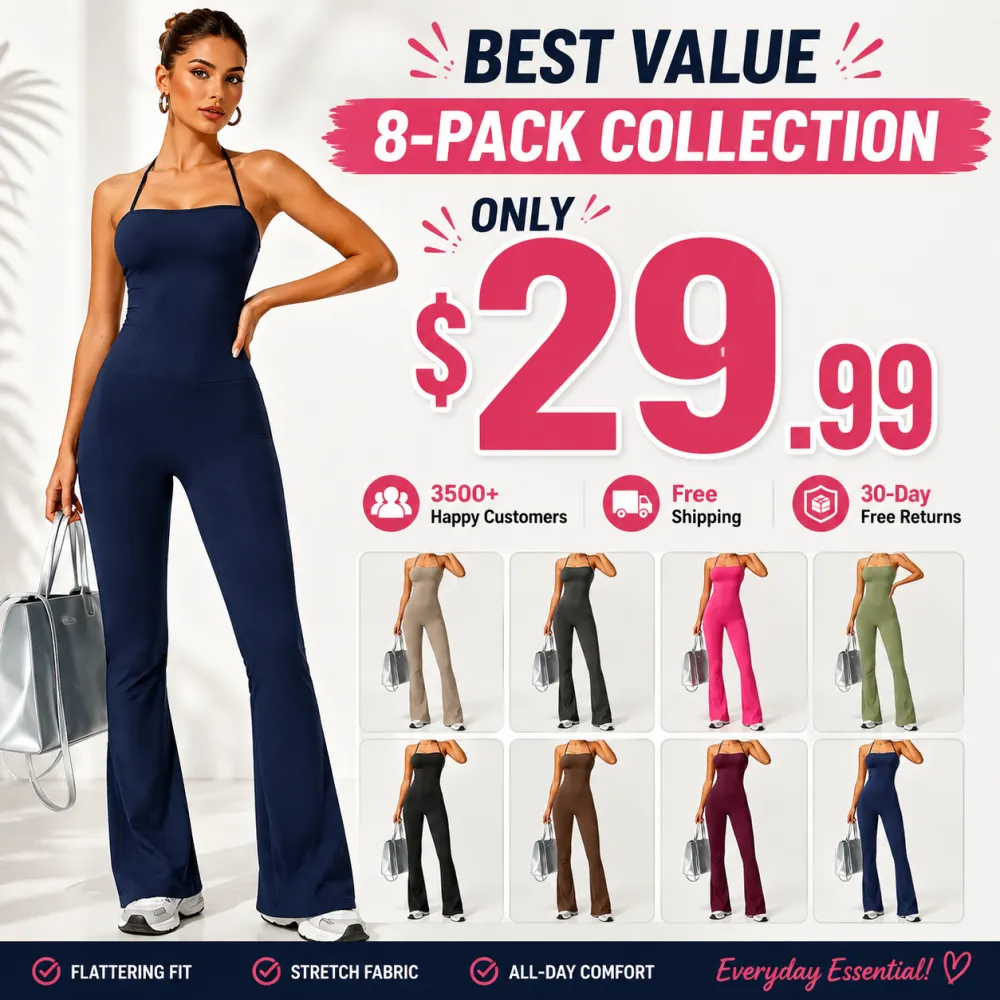 Women's Halter Neck Bodycon Flared Leg Jumpsuit