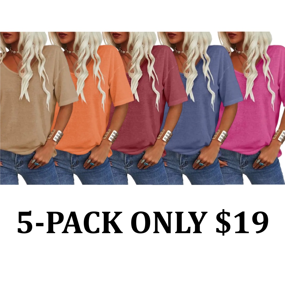 Women's Soft V Neck Half Sleeve Solid Loose Casual Top