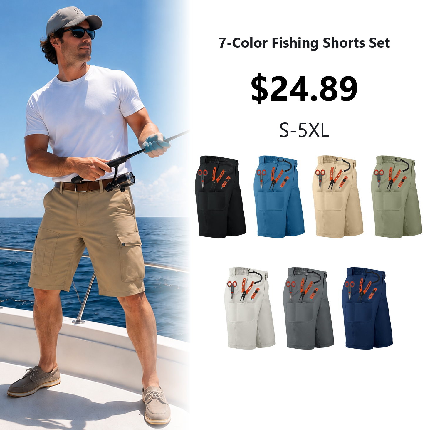 Men's Quick-Dry Fishing Cargo Shorts 7-Pack