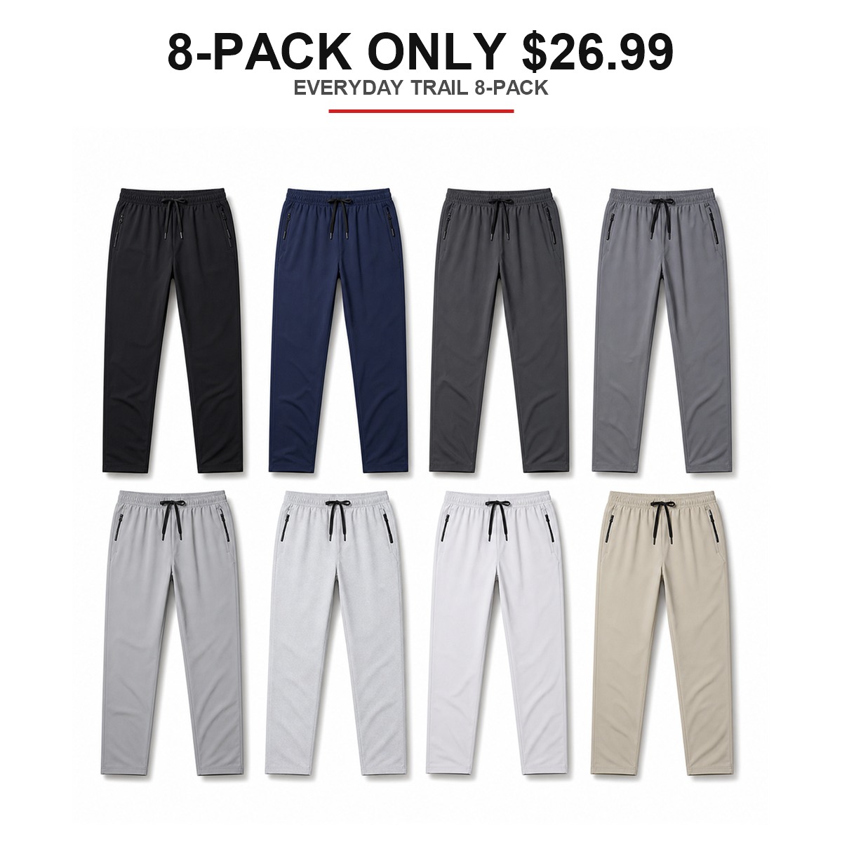 Men's Lightweight Hiking Jogger Pants 8-Pack Mixed Color Set