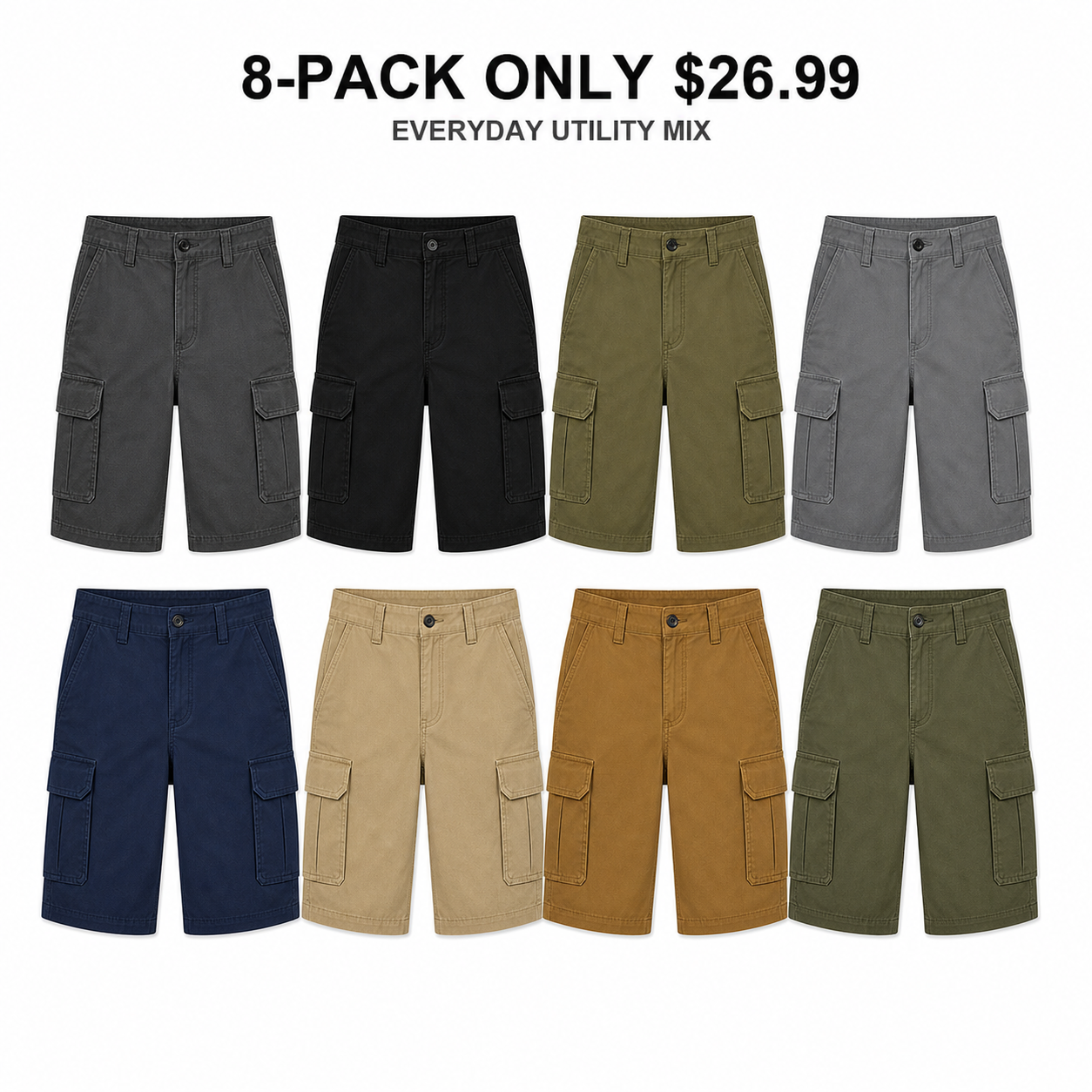 Men's Classic Cargo Stretch Shorts 8-Pack Mixed Color Set - 6