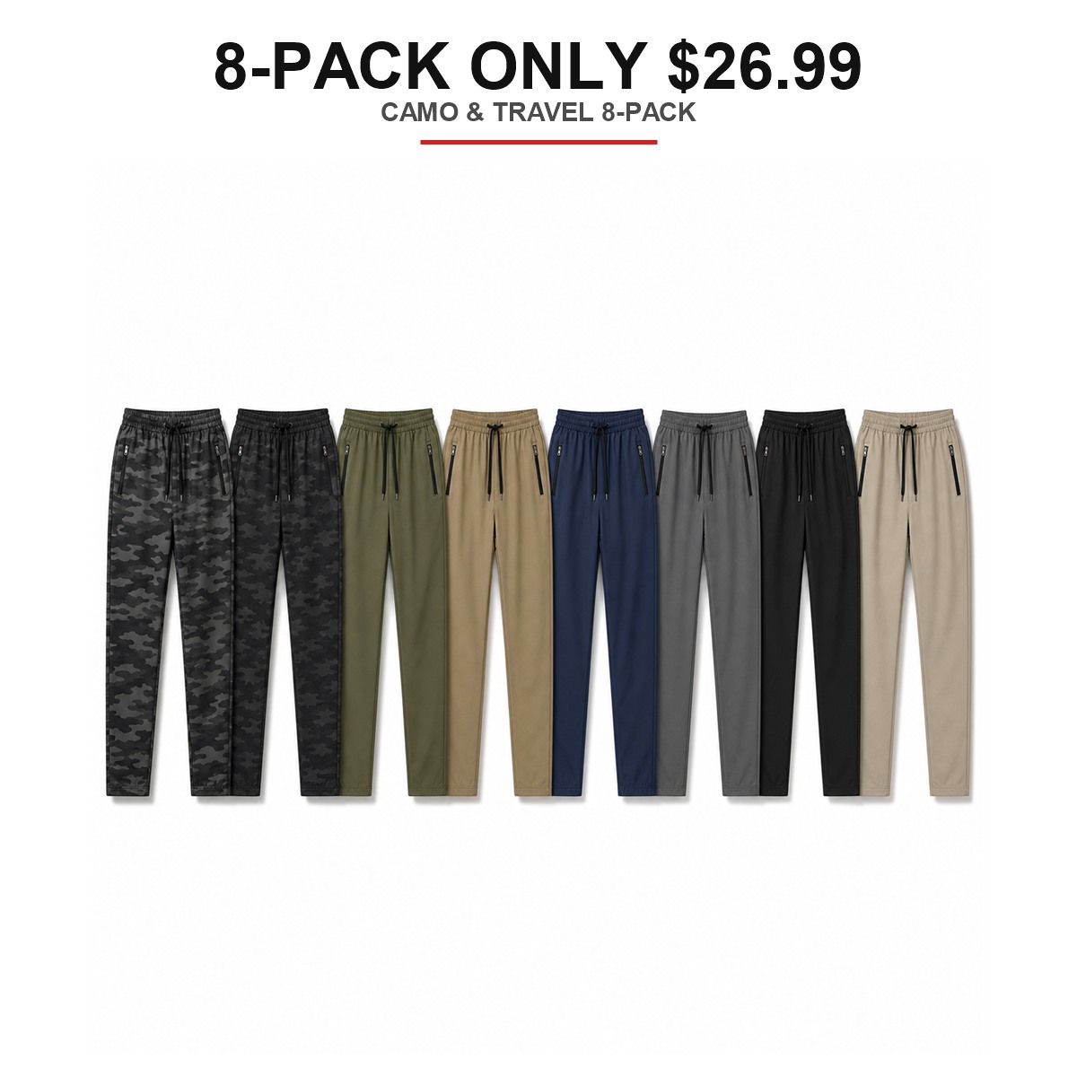 Men's Lightweight Hiking Jogger Pants 8-Pack Mixed Color Set