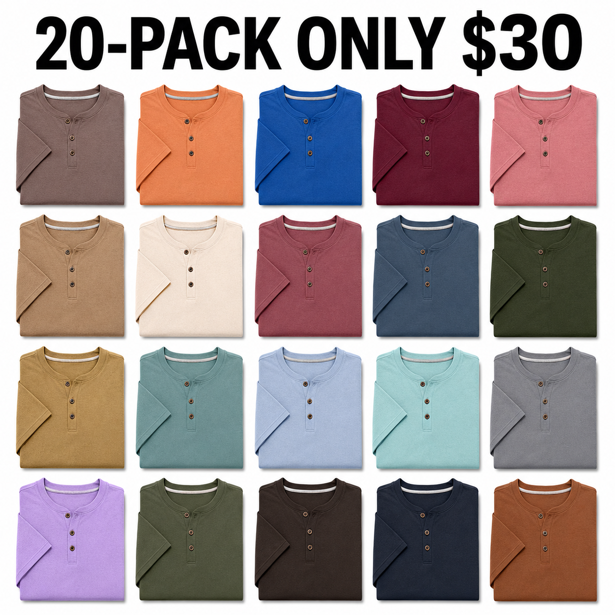 Men's Ribbed Knit Short Sleeve Henley Shirts Mixed Pack Set