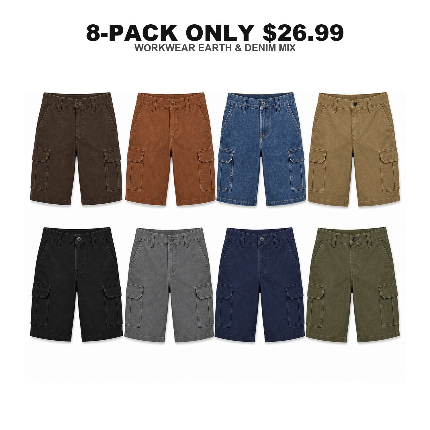 Men's Classic Cargo Stretch Shorts 8-Pack Mixed Color Set - 6