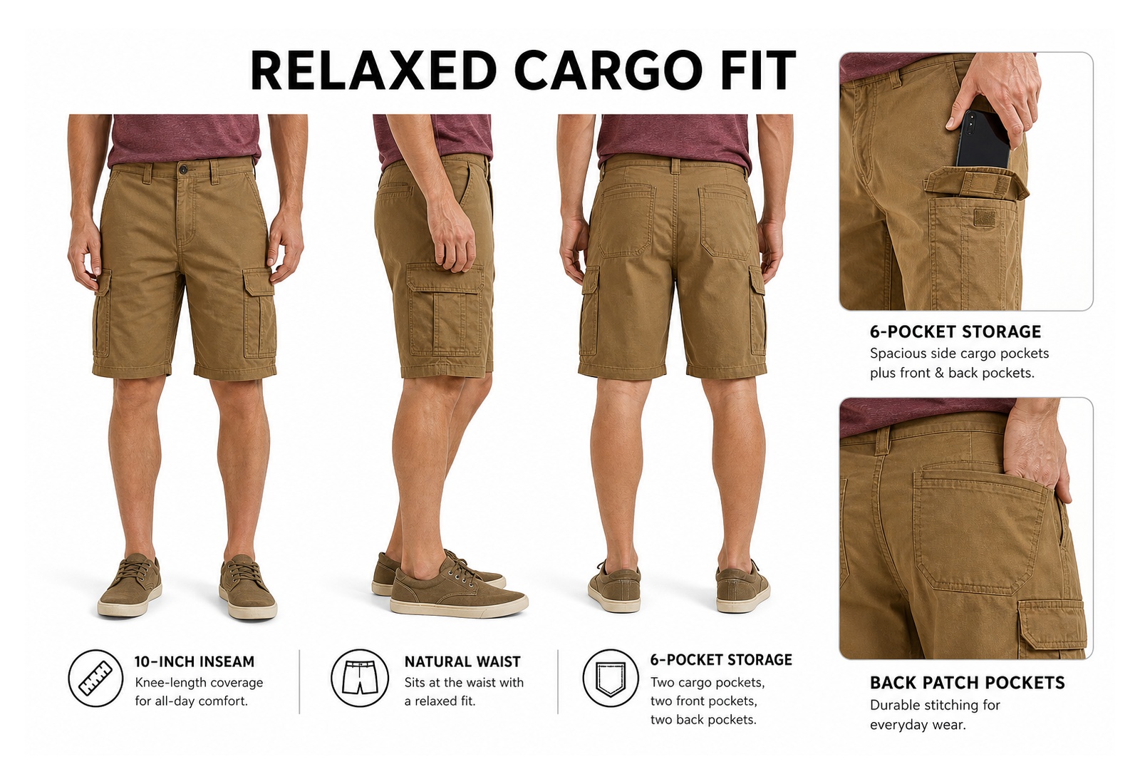 Men's Classic Cargo Stretch Shorts 8-Pack Mixed Color Set - 6