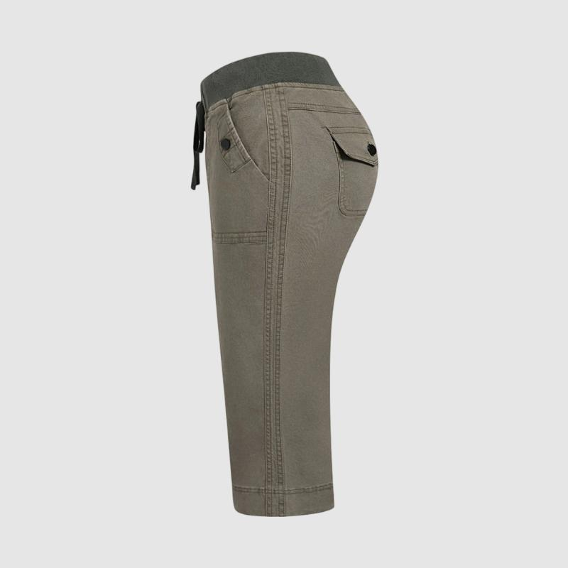 Drawstring & Button Straight-Leg 3/4 Pants