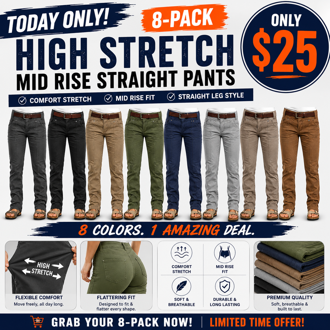 Women’s High Stretch Mid Rise Pants