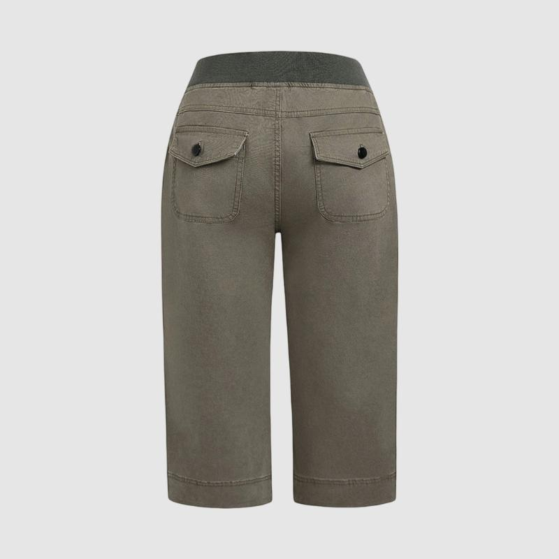 Drawstring & Button Straight-Leg 3/4 Pants