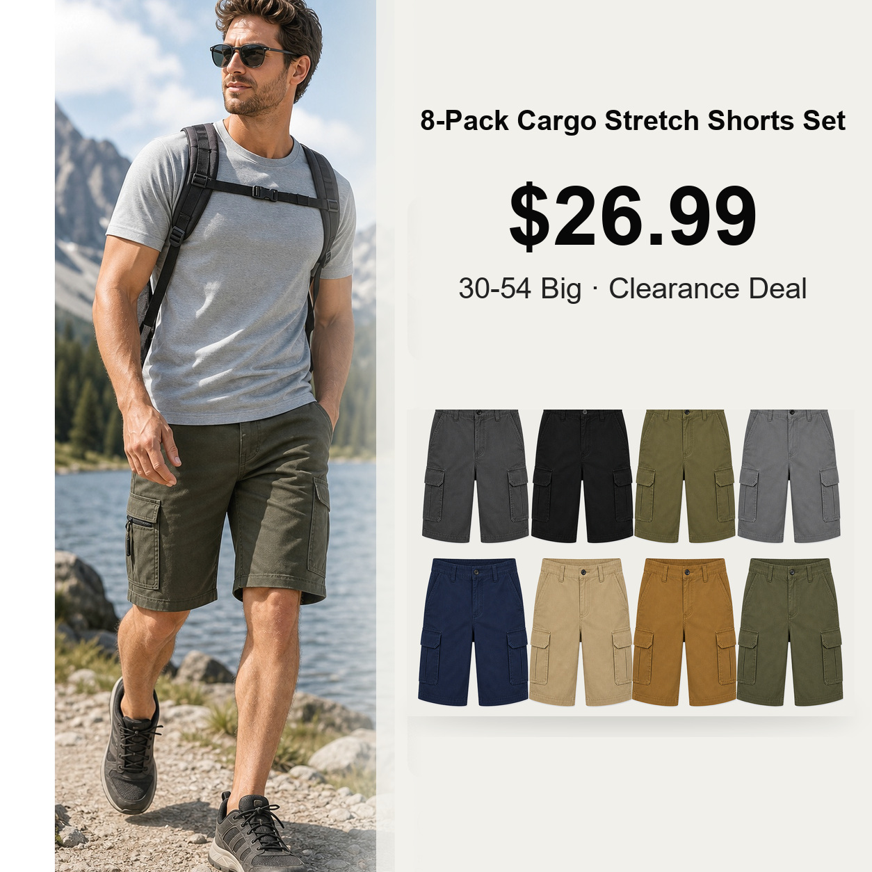 Men's Classic Cargo Stretch Shorts 8-Pack Mixed Color Set - 6