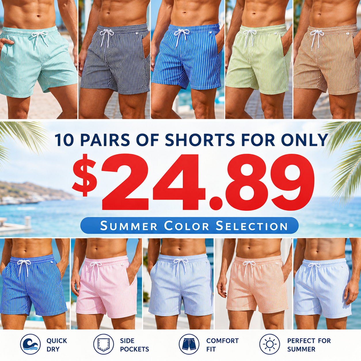 Men's Regular Fit Striped Print Shorts for Summer