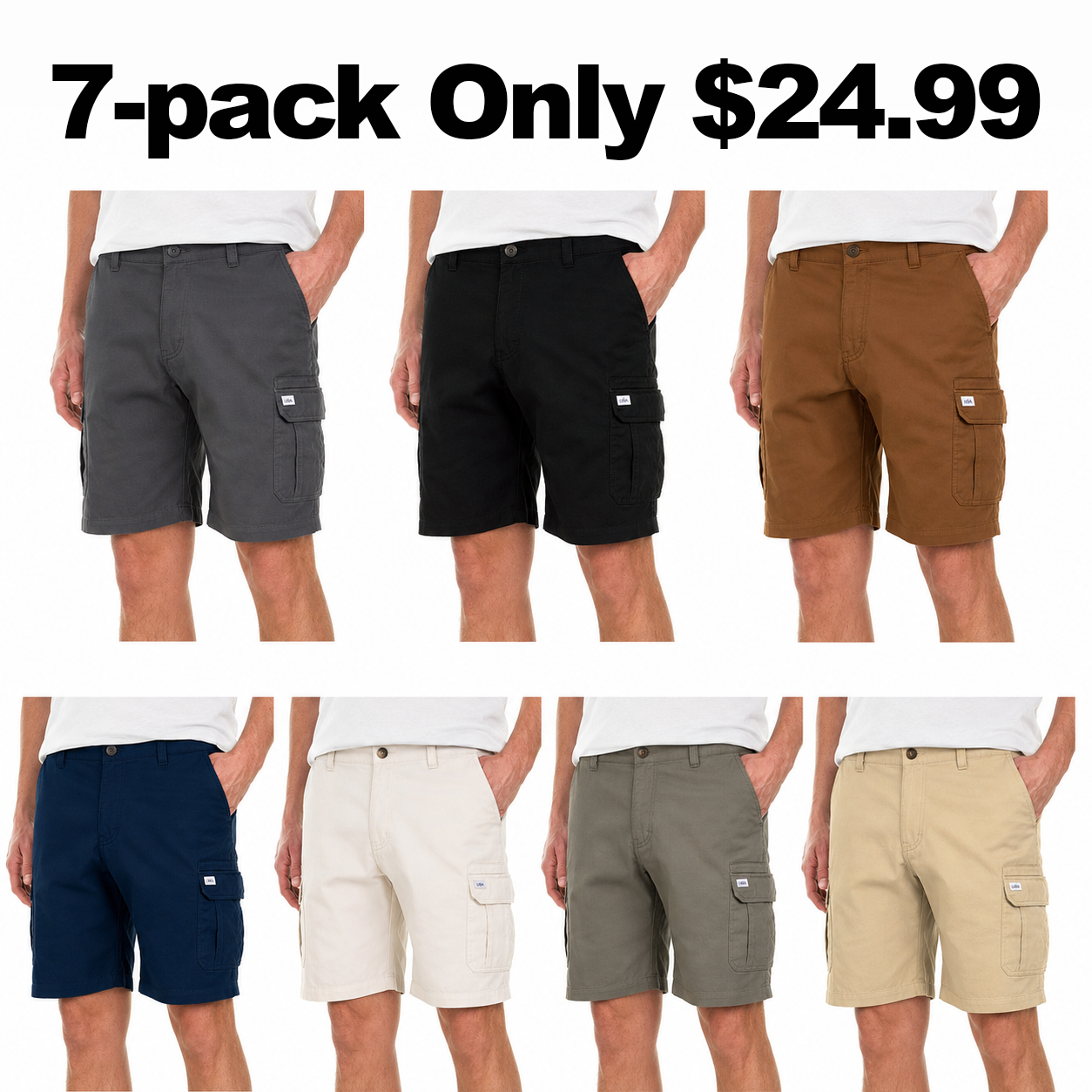 Men's Big & Tall Stretch Twill Cargo Shorts 8-Pack All Color Set