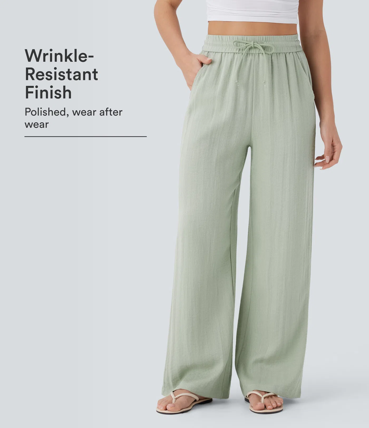 16 Pack for $38 High Waisted Drawstring Pocket Wide Leg Casual Linen-Feel Pants