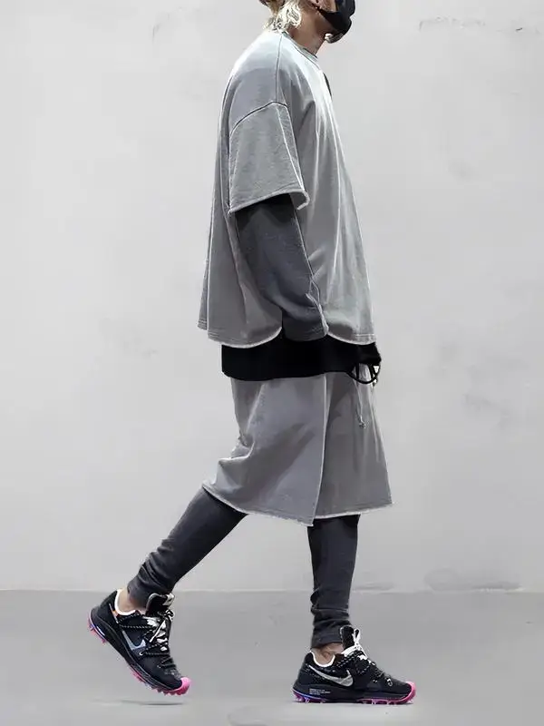 :8-Set Men's Oversized 2-Piece Outfits, Raw Edge Tee & Shorts, 8 Sets $24
