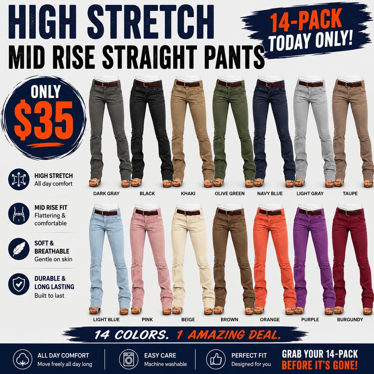 Women’s High Stretch Mid Rise Pants