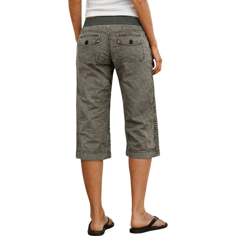 Drawstring & Button Straight-Leg 3/4 Pants