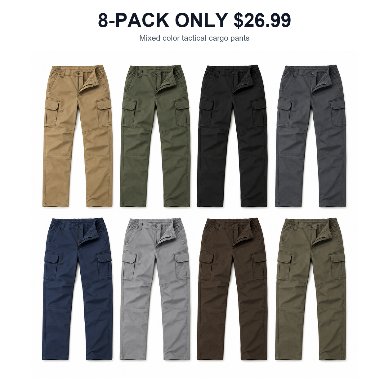 Men's Stretch Tactical Cargo Pants 8-Pack Mixed Color Set