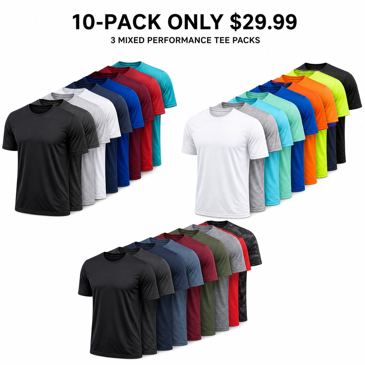 Men's Dry-Fit Athletic Crew Neck T-Shirts 10-Pack Mixed Color Set