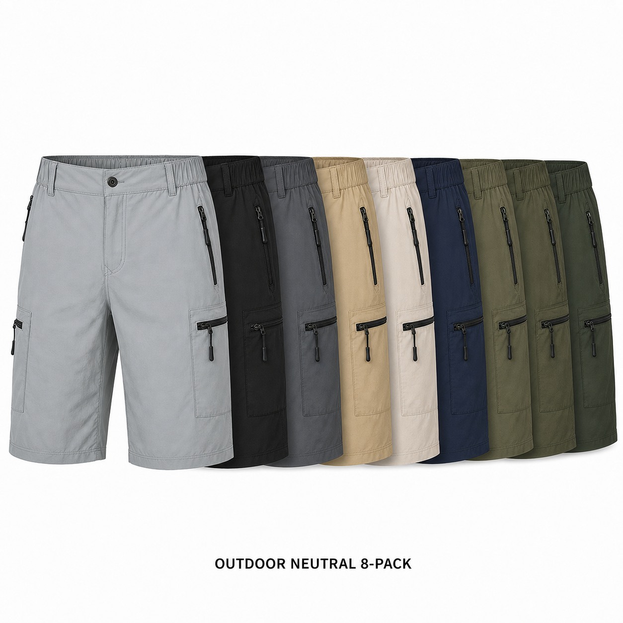Men's Quick-Dry Hiking Cargo Shorts 8-Pack Mixed Color Set - Multi
