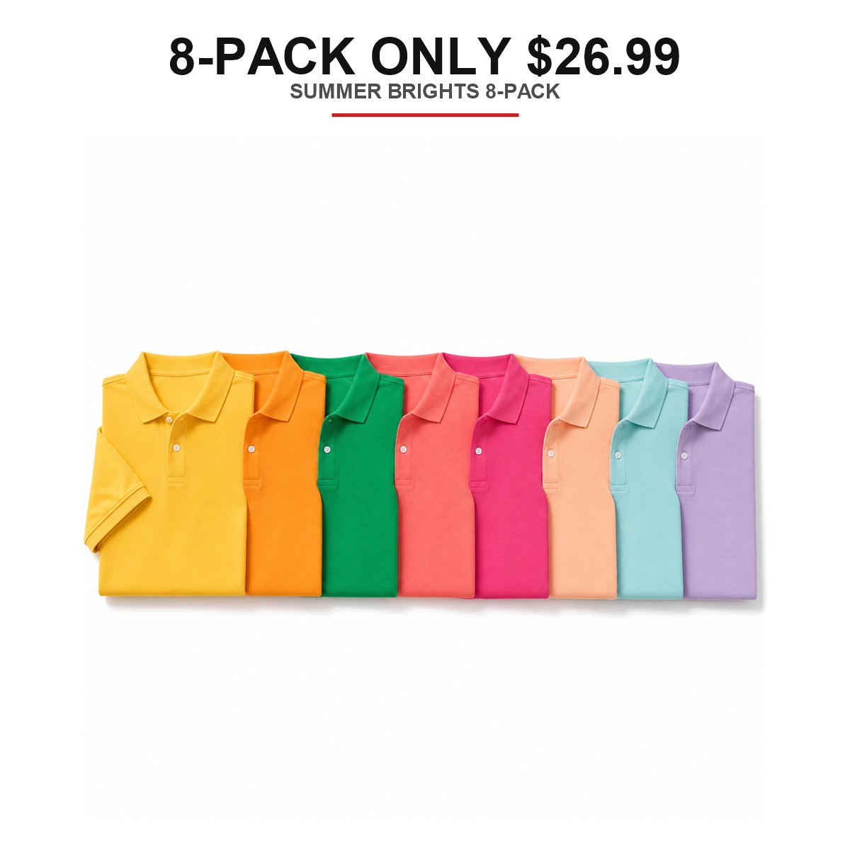 Men's Regular-Fit Cotton Pique Polo Shirts 8-Pack Mixed Color Set