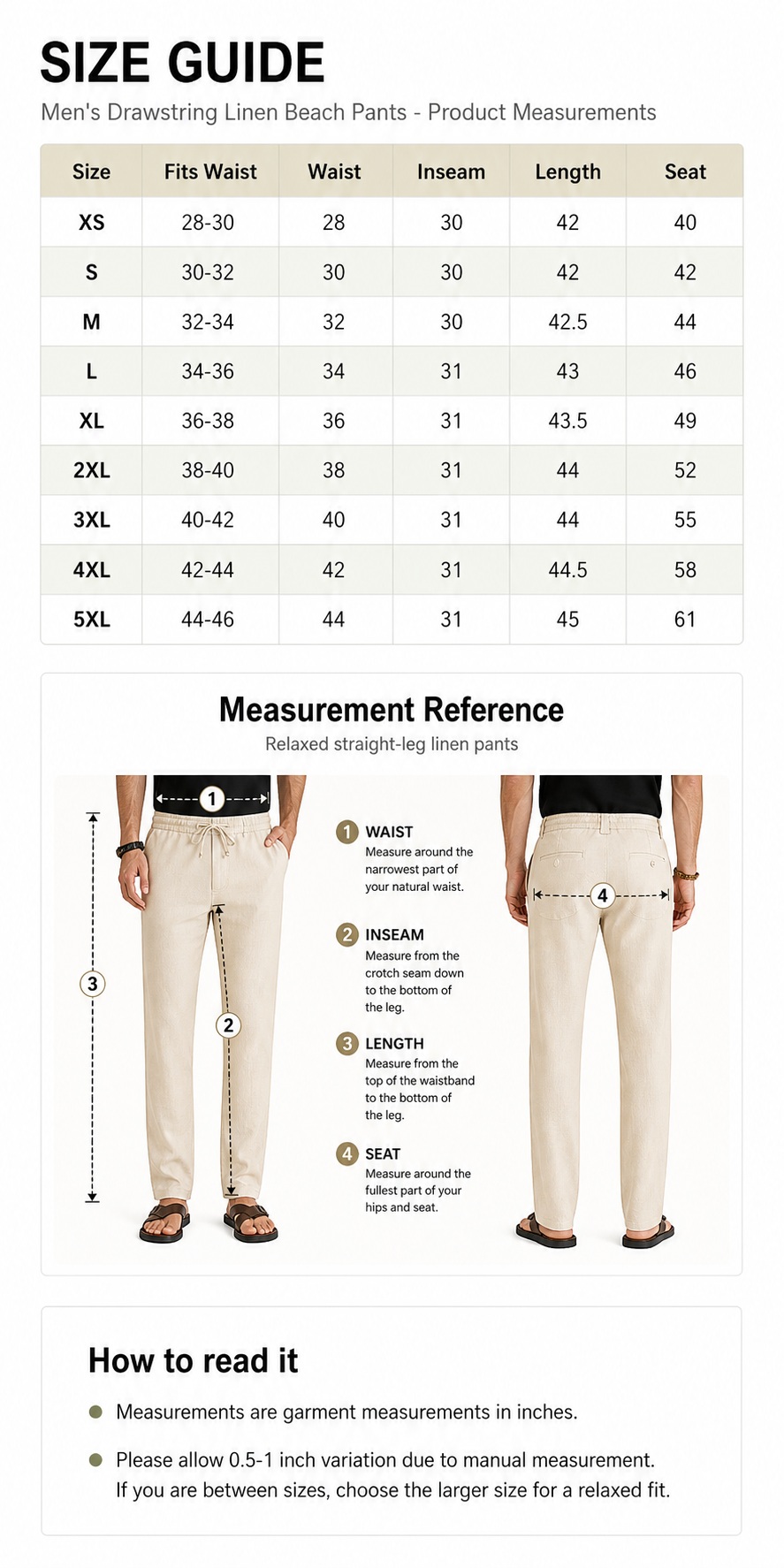 Men's Drawstring Linen Beach Pants 8-Pack All Color Set