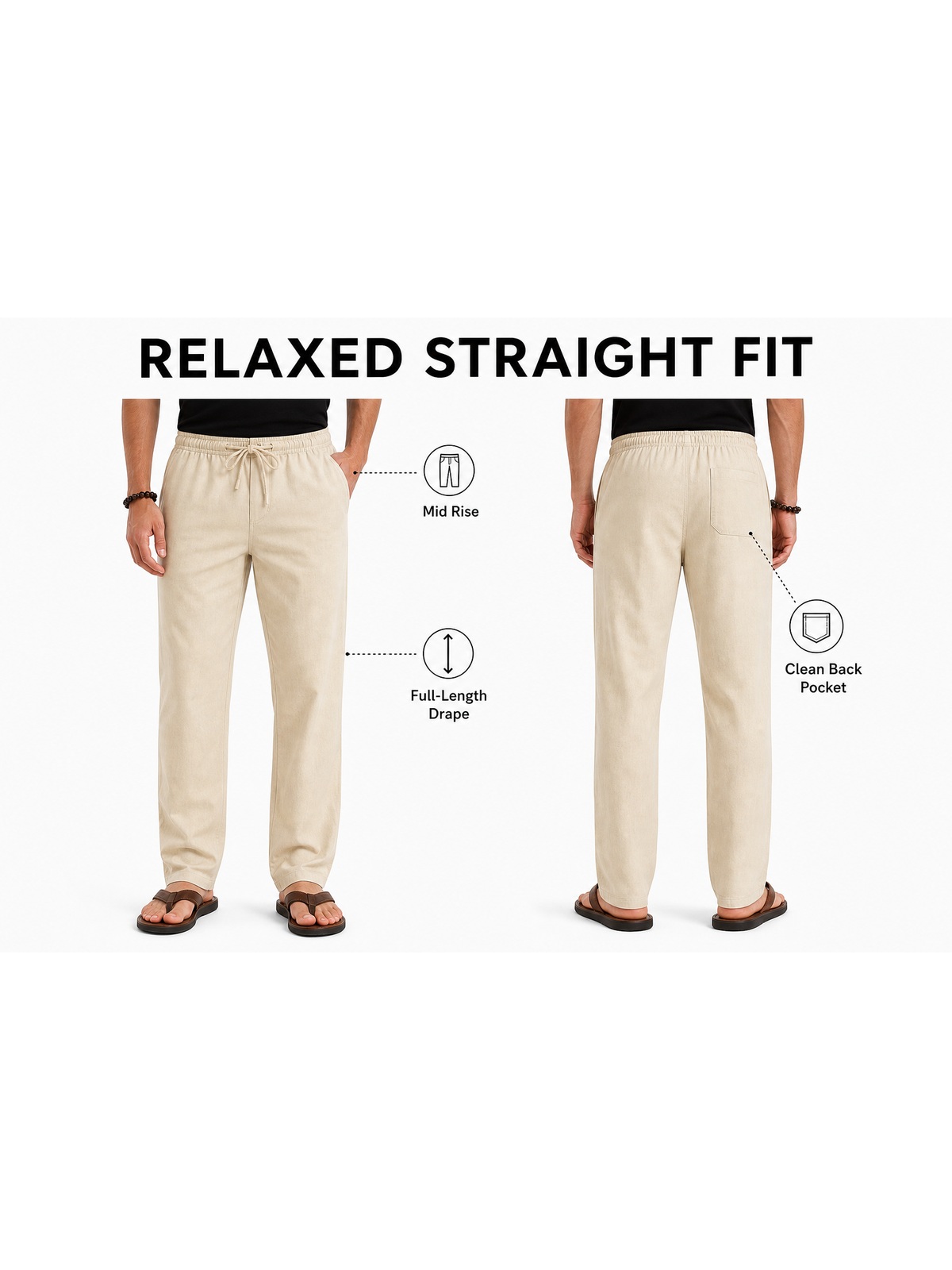 Men's Drawstring Linen Beach Pants 8-Pack All Color Set