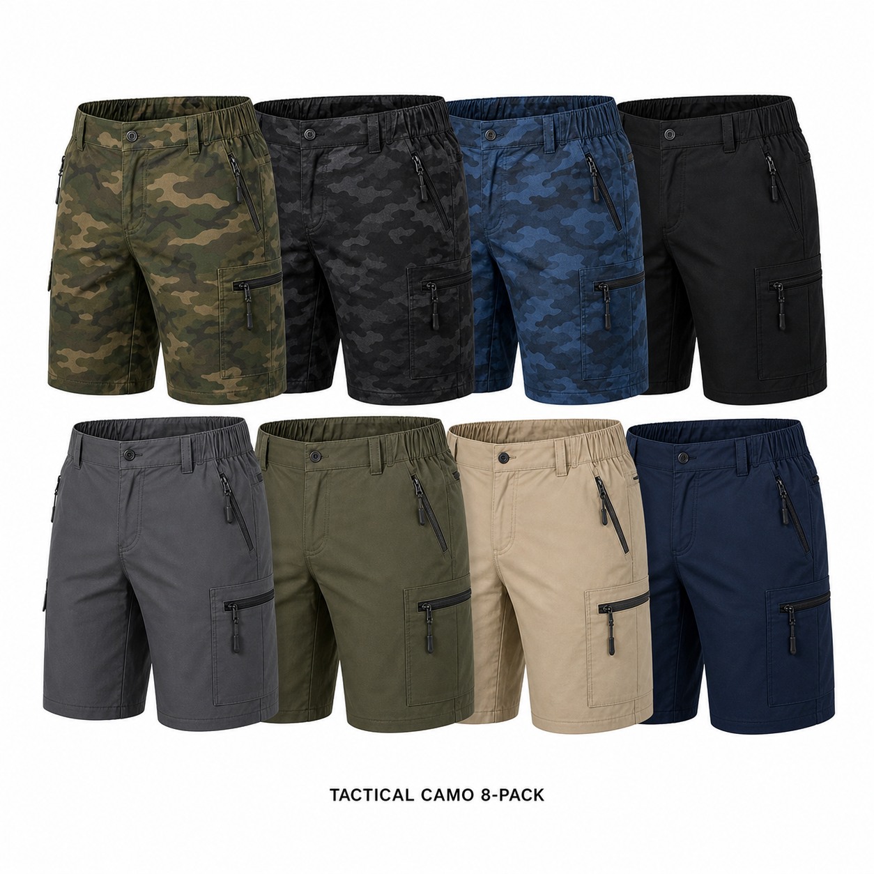 Men's Quick-Dry Hiking Cargo Shorts 8-Pack Mixed Color Set - Multi