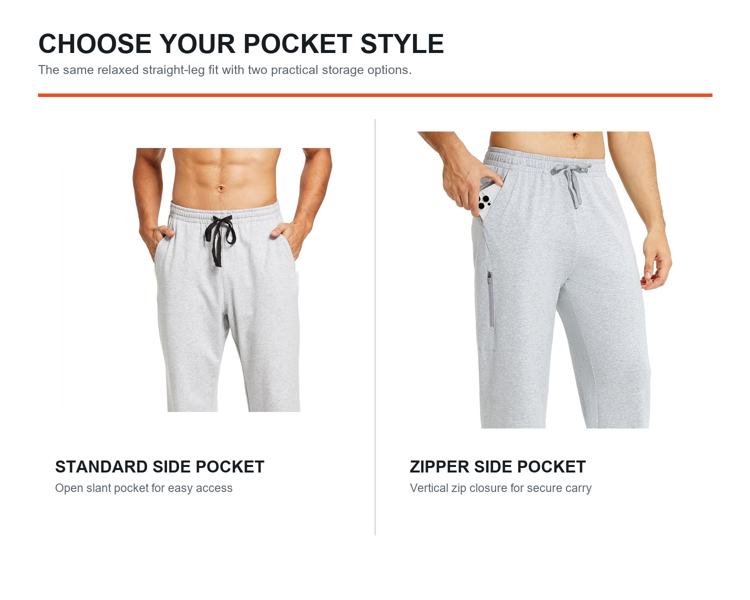 Men's Cotton-Blend Relaxed Straight-Leg Lounge Pants 8-Pack - Standard or Zipper Side