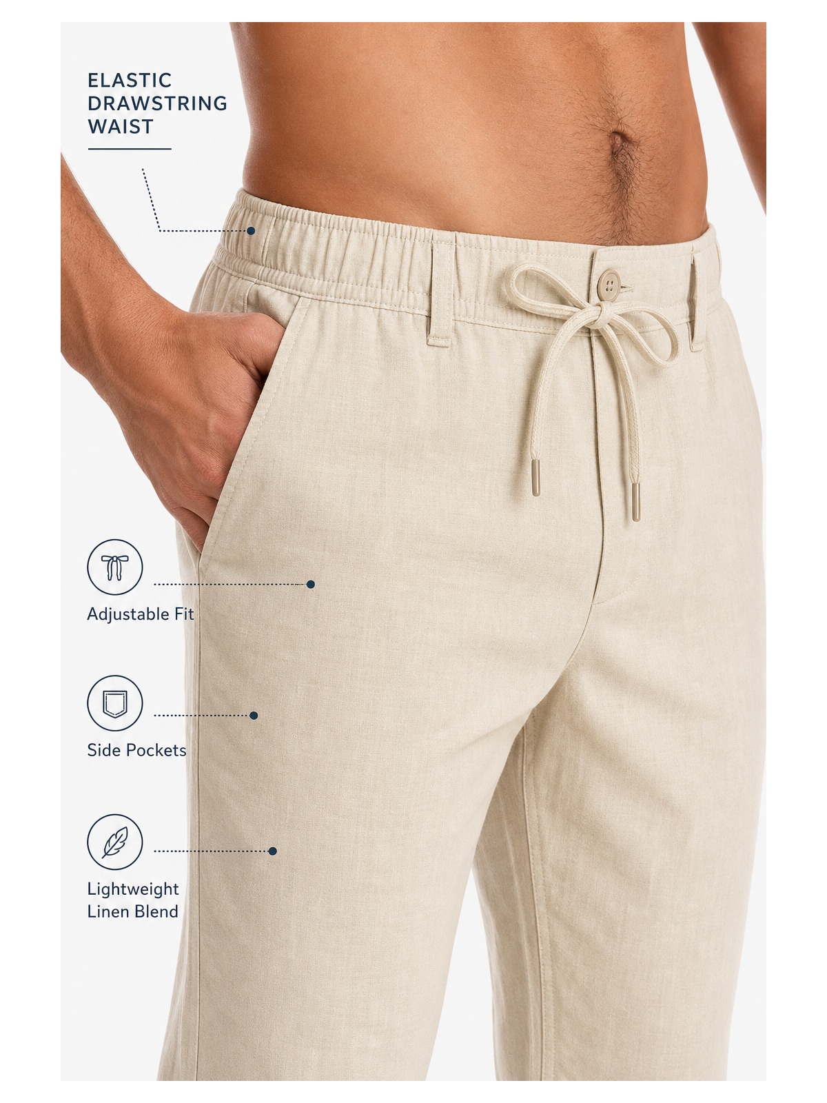 Men's Drawstring Linen Beach Pants 8-Pack All Color Set
