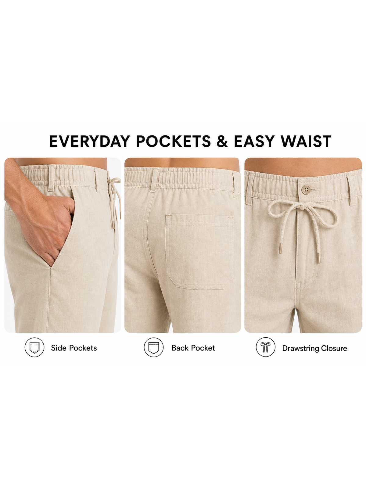 Men's Drawstring Linen Beach Pants 8-Pack All Color Set