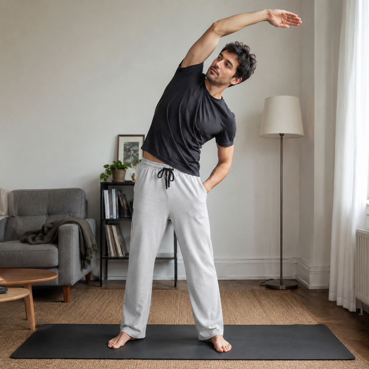 Men's Cotton-Blend Relaxed Straight-Leg Lounge Pants 8-Pack - Standard or Zipper Side