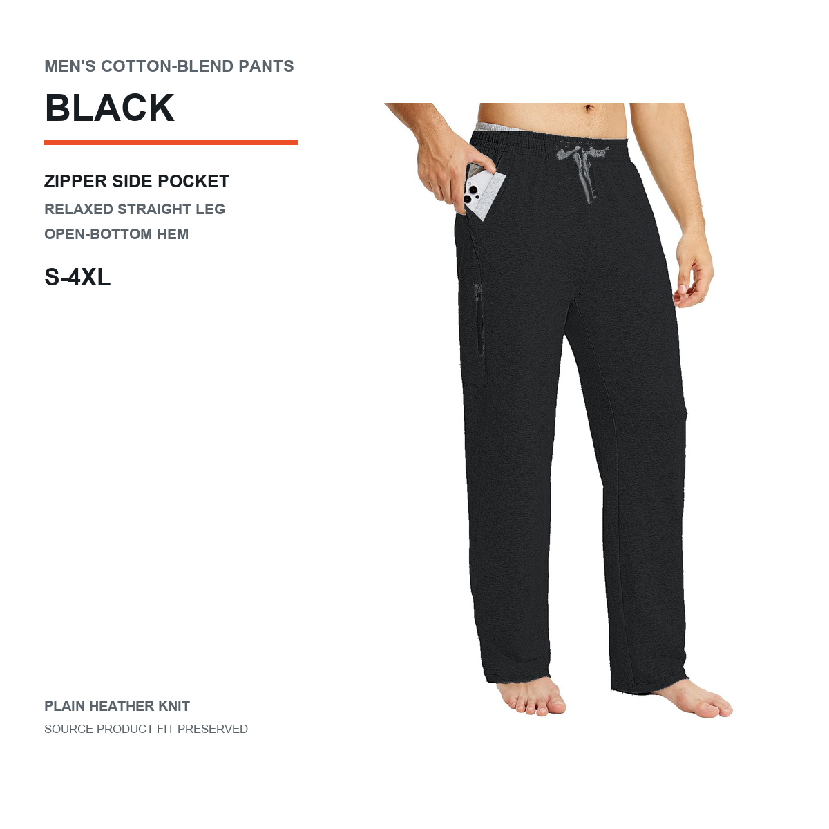 Men's Cotton-Blend Relaxed Straight-Leg Lounge Pants 8-Pack - Standard or Zipper Side
