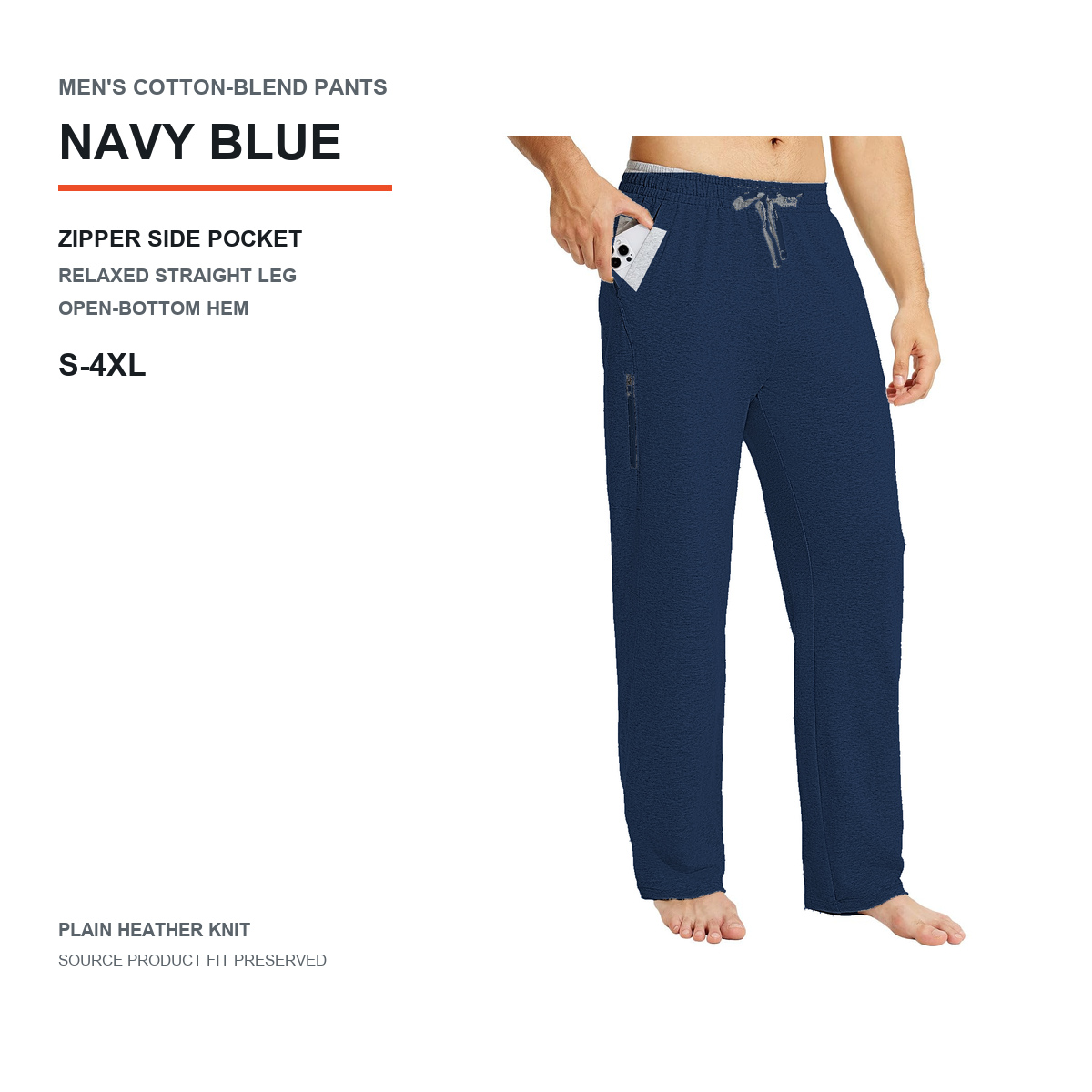 Men's Cotton-Blend Relaxed Straight-Leg Lounge Pants 8-Pack - Standard or Zipper Side