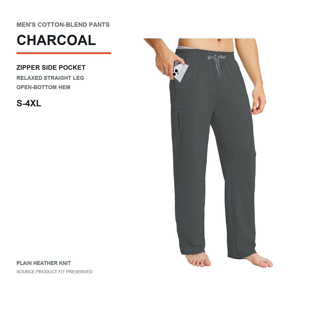 Men's Cotton-Blend Relaxed Straight-Leg Lounge Pants 8-Pack - Standard or Zipper Side