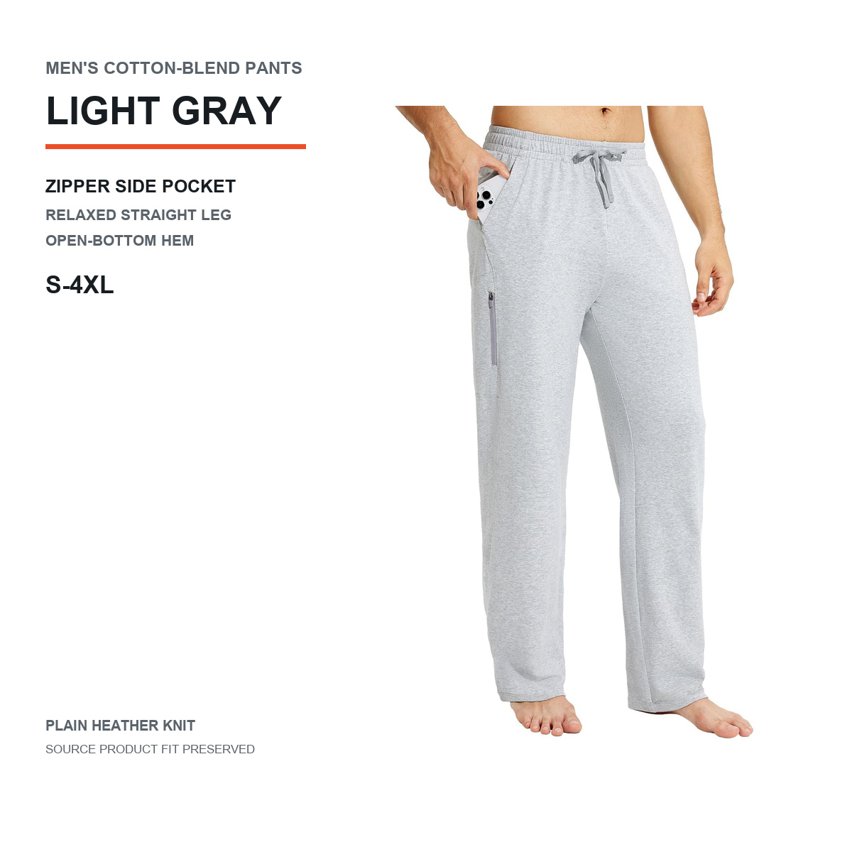 Men's Cotton-Blend Relaxed Straight-Leg Lounge Pants 8-Pack - Standard or Zipper Side