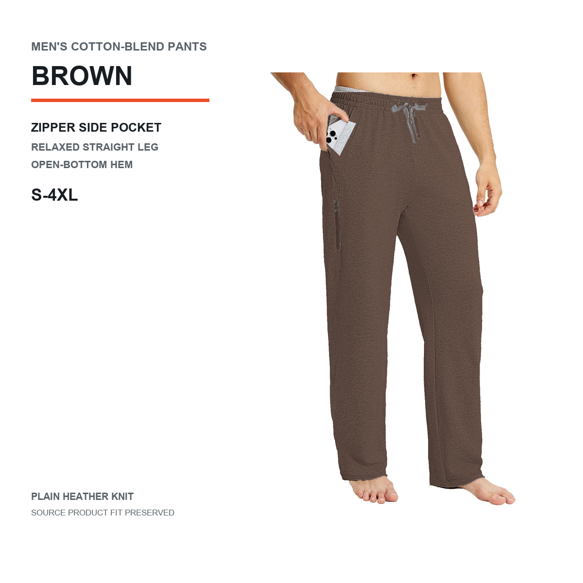 Men's Cotton-Blend Relaxed Straight-Leg Lounge Pants 8-Pack - Standard or Zipper Side