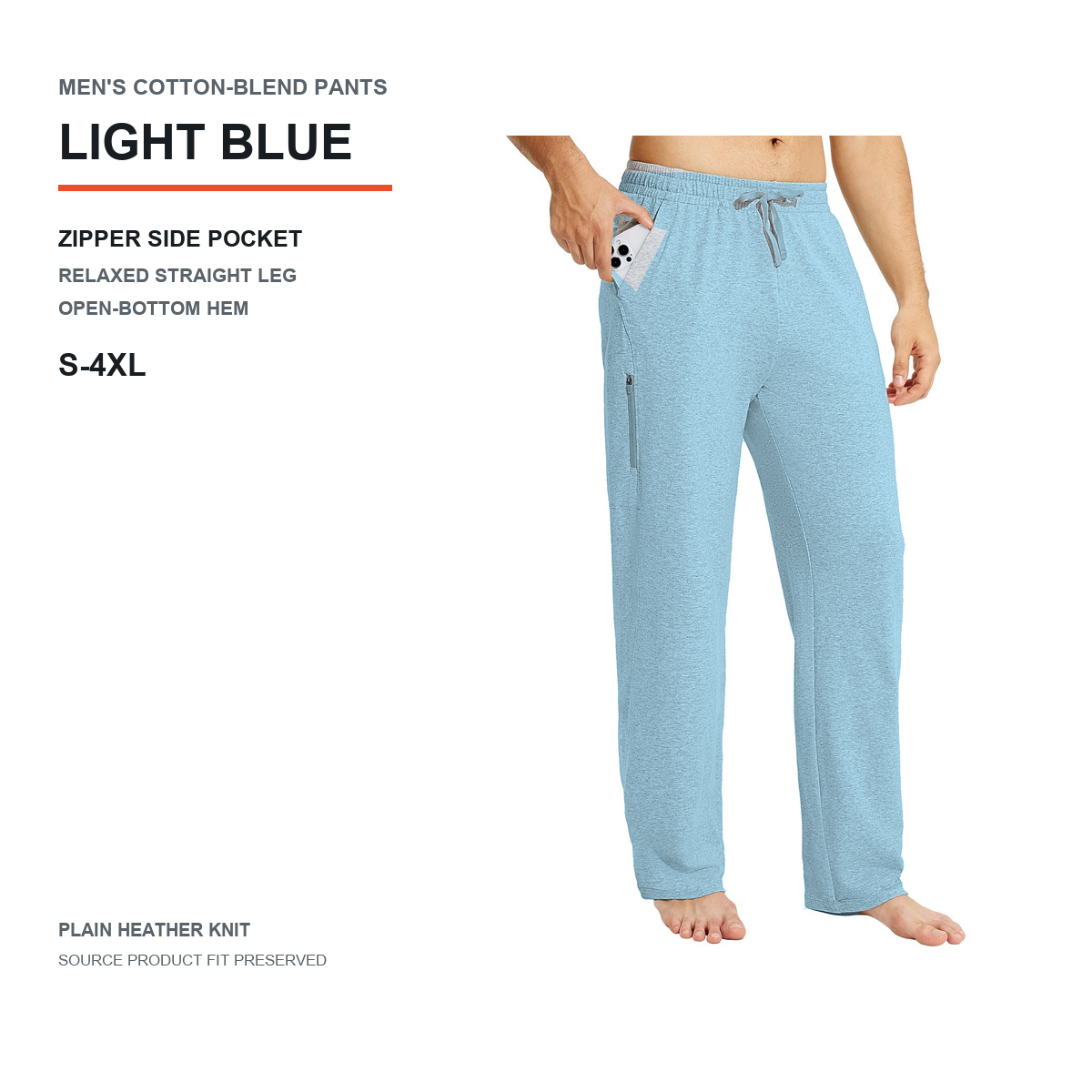 Men's Cotton-Blend Relaxed Straight-Leg Lounge Pants 8-Pack - Standard or Zipper Side
