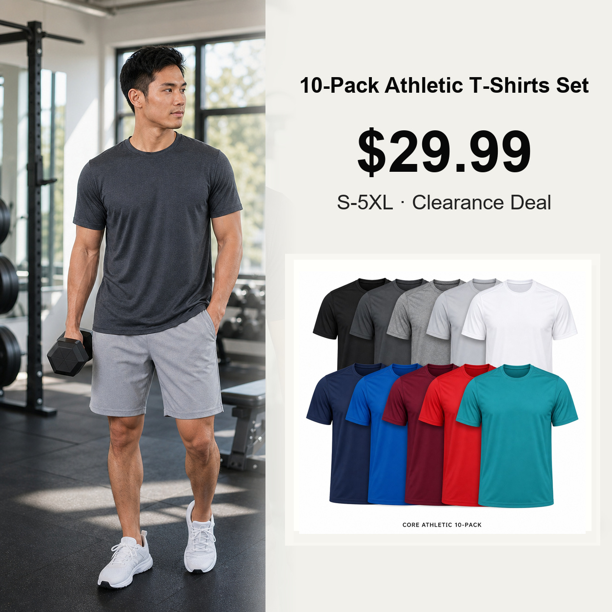 Men's Dry-Fit Athletic Crew Neck T-Shirts 10-Pack Mixed Color Set