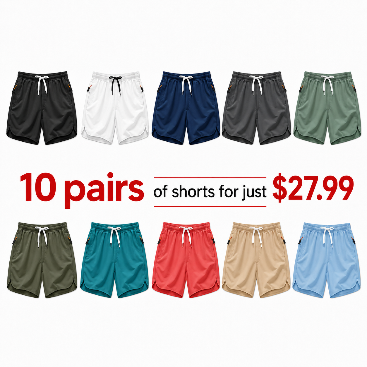 Men's Drawstring Zipper Pocket Shorts
