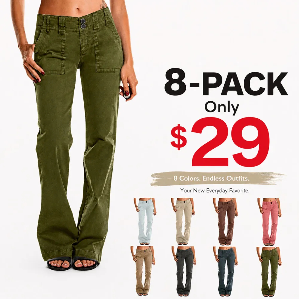 ?Limited-Time Offer?- Double Button Mid Waist Straight Leg Pants