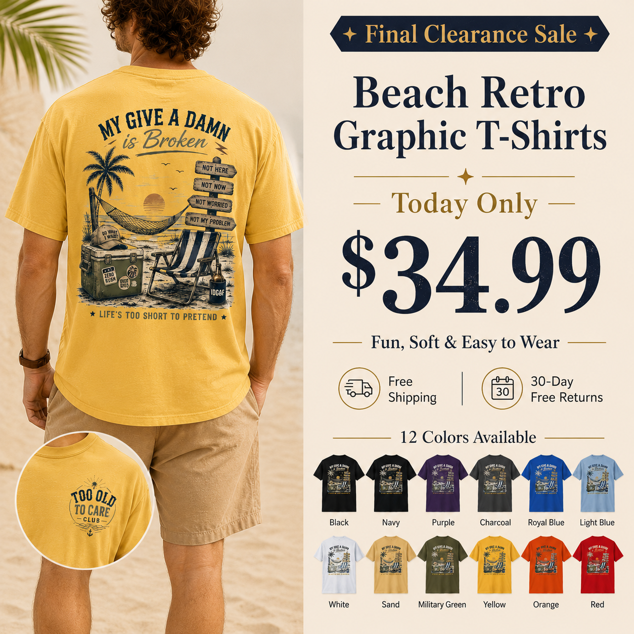 My Give A Damn Is Broken Beach Retro T-Shirt