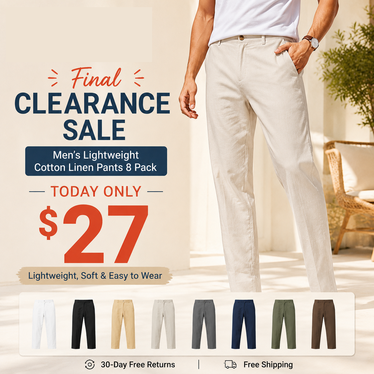 Men's Lightweight Cotton Linen Pants