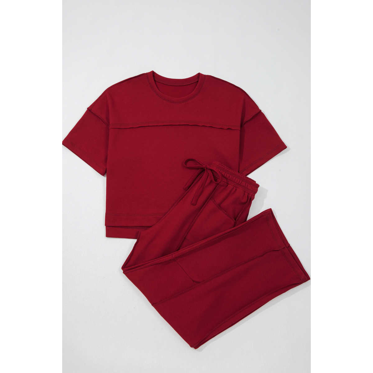 Women's 2-Piece Matching Set - Chic Solid Short-Sleeve Drop-Shoulder Boxy Tee & Barrel Pants, Modern Casual Silhouette, 80% Polyester 20% Cotton Women's T Shirts for Everyday Wear, Travel, Matching Sets For Women,summeroutfits,vacationoutfits,bathingsuitw Women's 2-Piece Matching Set - Chic Solid Short-Sleeve Drop-Shoulder Boxy Tee & Barrel Pants, Modern Casual Silhouette, 80% Polyester 20% Cotton Women's T Shirts for Everyday Wear, Travel, Matching Sets For Women,summeroutfits,vacationoutfits,bathingsuitw