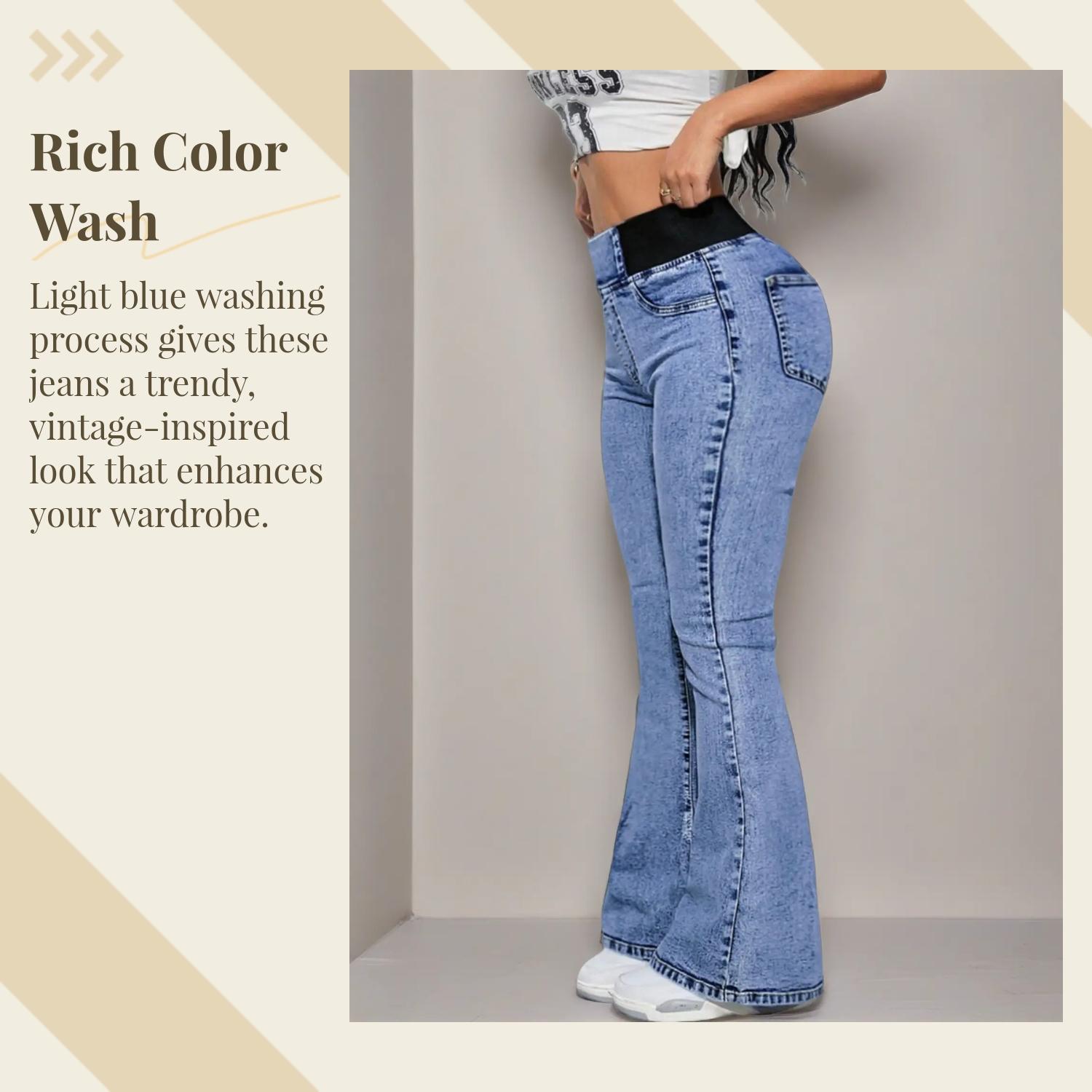 GILIPUR Y2K 2026 Women's Back Shirred Jeans,Mid-To-High Waist Elasticity Waist Flared Jeans,With Pockets,Light Blue Washing Process,Women's Bell-Bottoms Wide-Leg Jeans,Waist-Cinching Design,Yes Denim,Bootcut Jeans,Yess Denim,Red Boots Outfit Tiana,T-Chic
