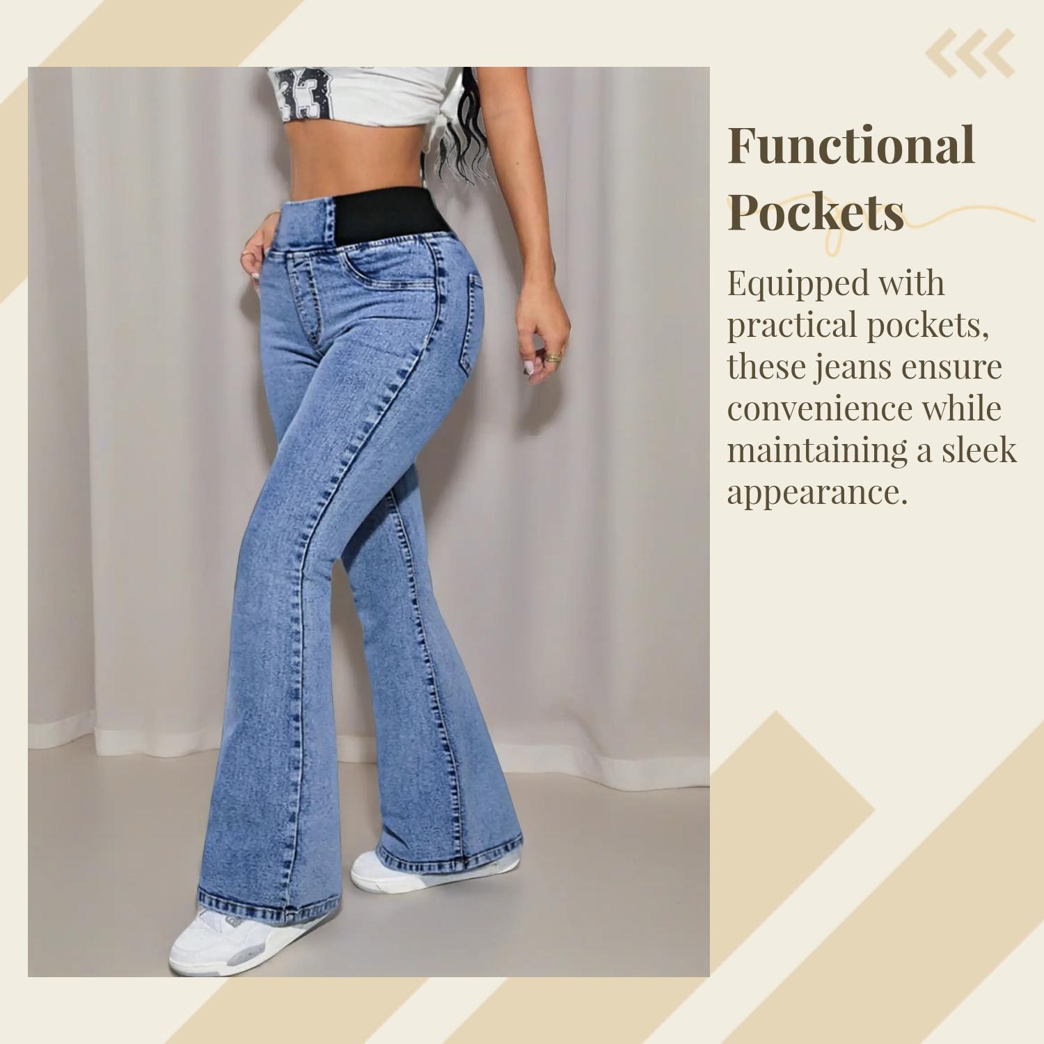GILIPUR Y2K 2026 Women's Back Shirred Jeans,Mid-To-High Waist Elasticity Waist Flared Jeans,With Pockets,Light Blue Washing Process,Women's Bell-Bottoms Wide-Leg Jeans,Waist-Cinching Design,Yes Denim,Bootcut Jeans,Yess Denim,Red Boots Outfit Tiana,T-Chic