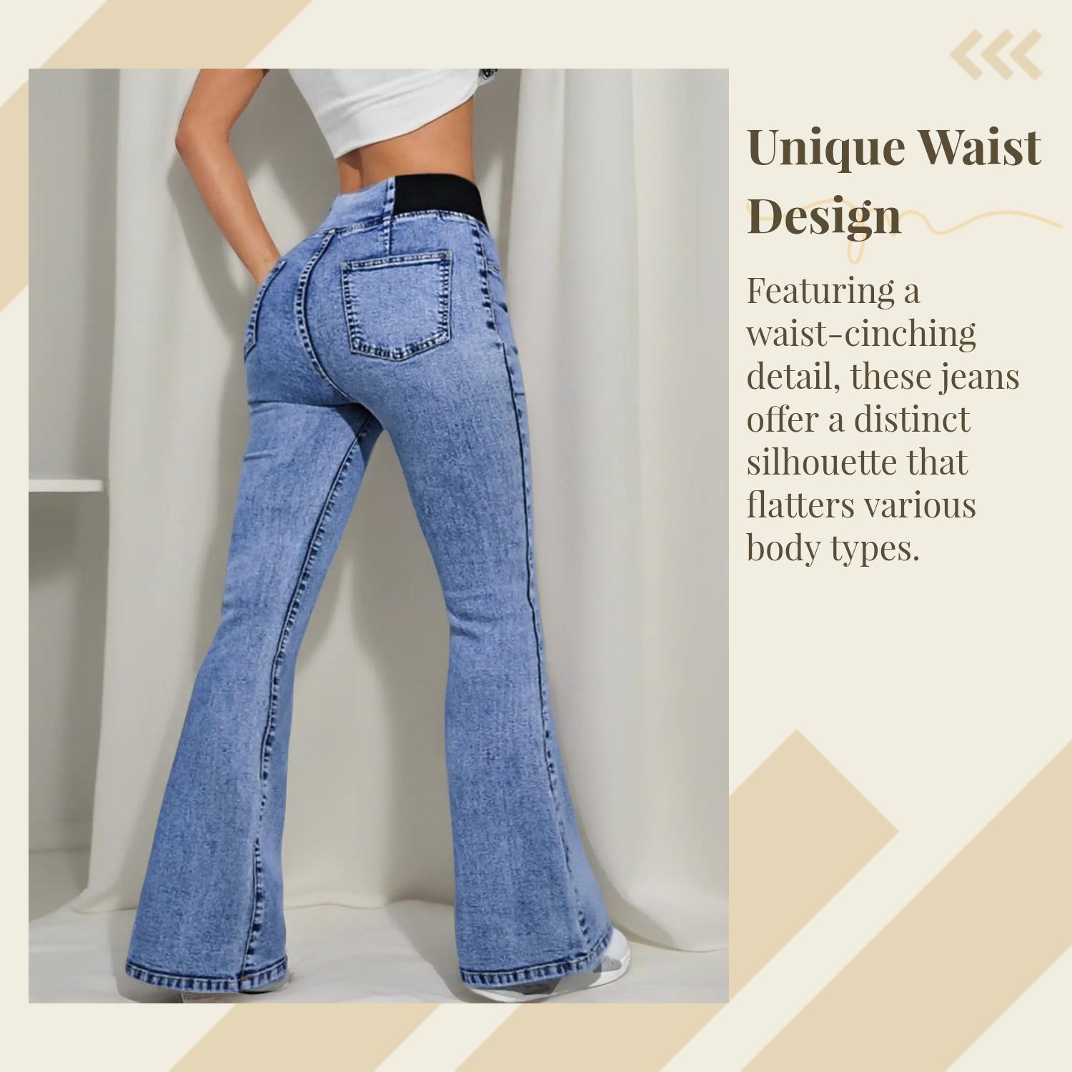 GILIPUR Y2K 2026 Women's Back Shirred Jeans,Mid-To-High Waist Elasticity Waist Flared Jeans,With Pockets,Light Blue Washing Process,Women's Bell-Bottoms Wide-Leg Jeans,Waist-Cinching Design,Yes Denim,Bootcut Jeans,Yess Denim,Red Boots Outfit Tiana,T-Chic