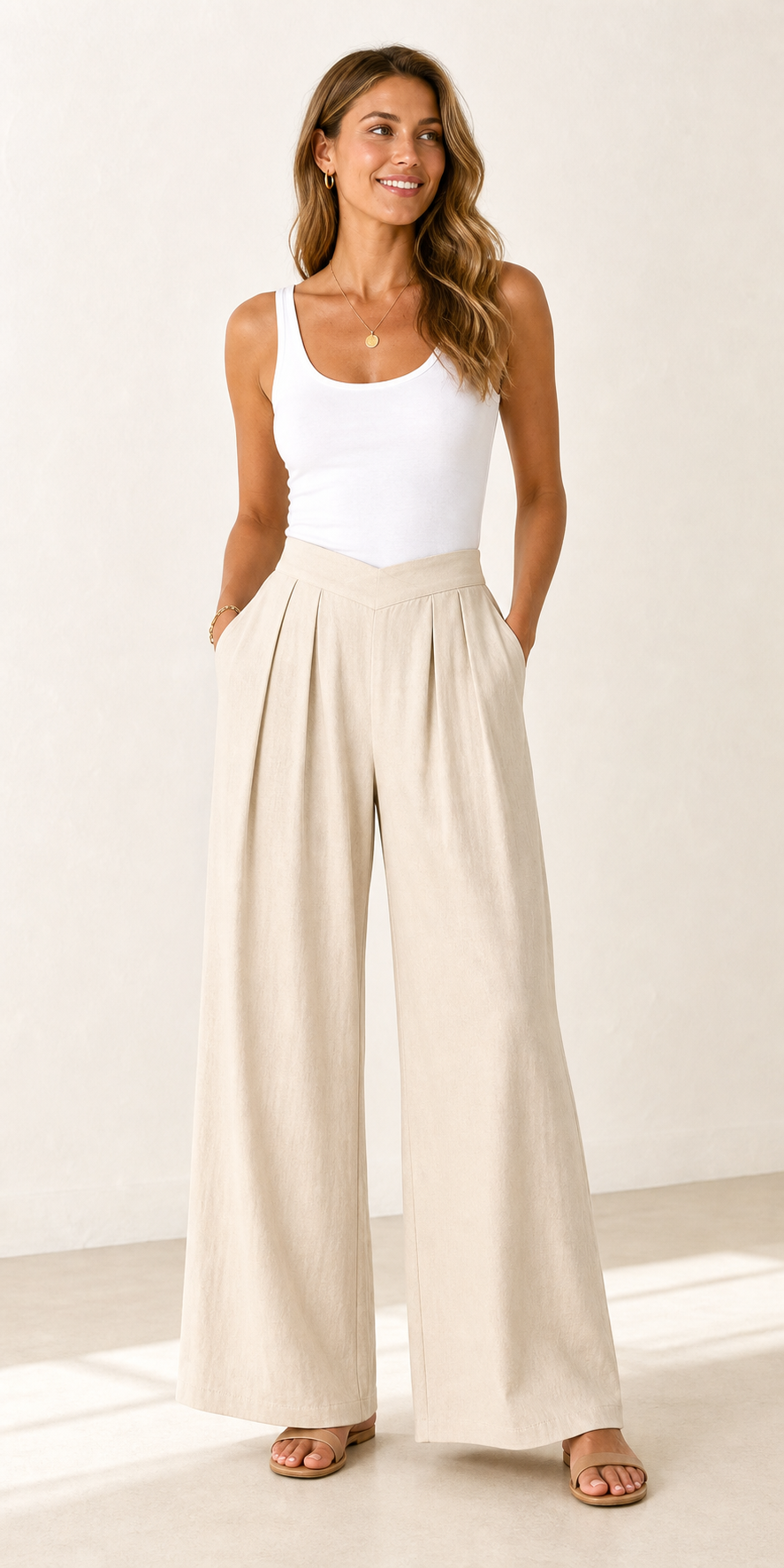 ?Summer Hot Sale ?10 Pack Only $24?Women's High Waist Pleated Wide Leg Pants