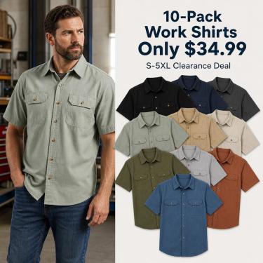 10 Packs for $34.99?- Men's Short Sleeve Utility Work Shirt