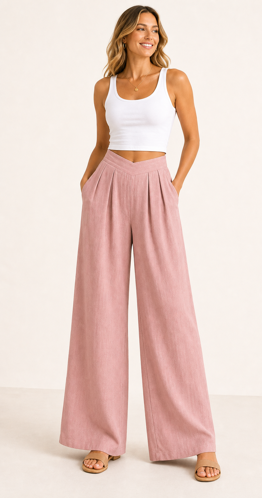 ?Summer Hot Sale ?10 Pack Only $24?Women's High Waist Pleated Wide Leg Pants